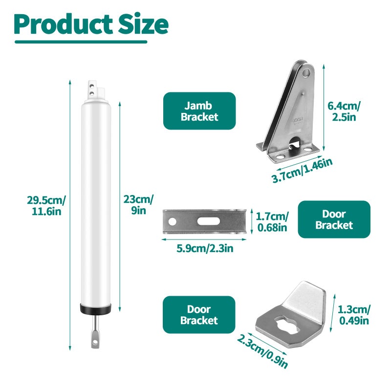 OXDFK 2 PCS Screen and Storm Door Closer Kit, Heavy Duty Pneumatic Screen and Storm Door Closer, Screen and Storm Door Push Button Latch Set Replacement Kit, Adjust Smooth Closing Speed (White) - Image 2